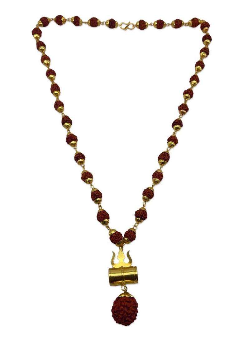 Gold-Plated Rudraksha Chain for Men | Traditional Temple Jewellery for Wedding & Festive Wear | Gift for Him - Indya