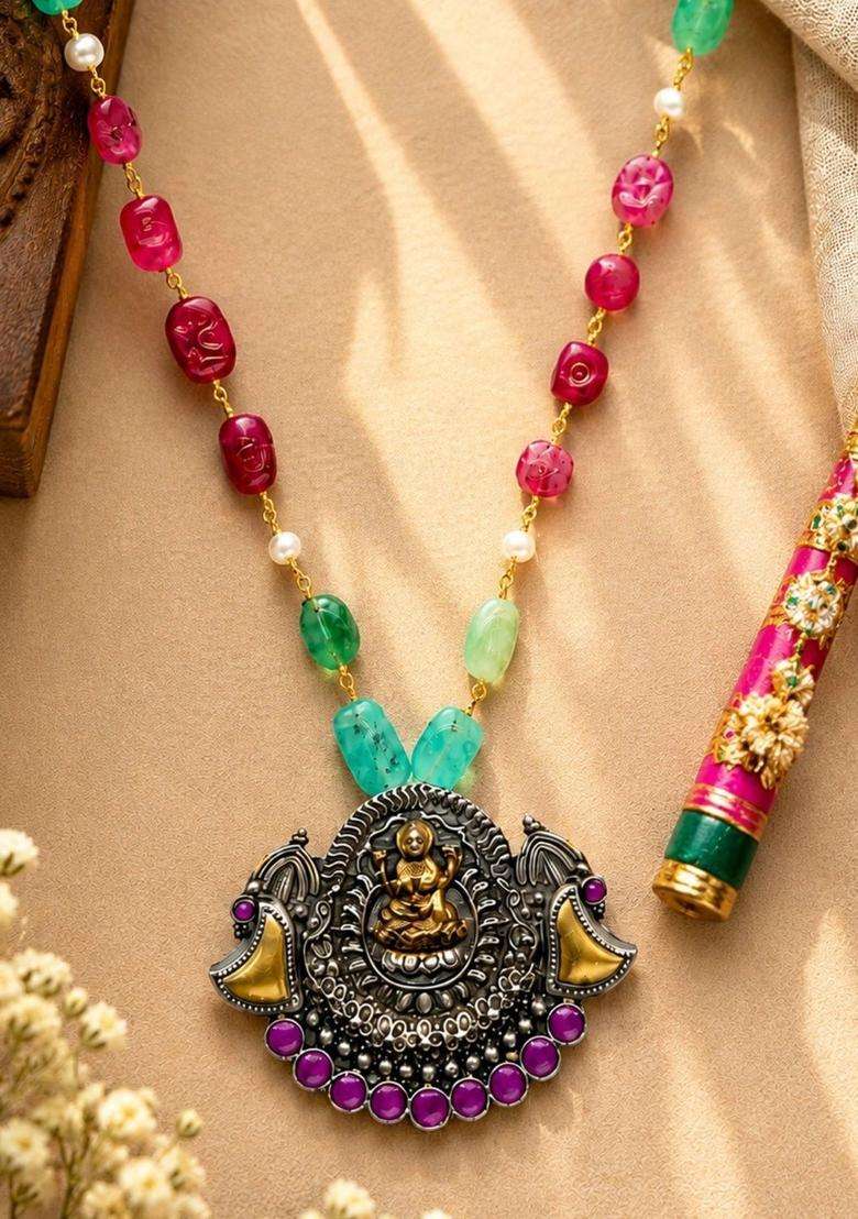 Brass Silver-Plated Temple Necklace for Women | Traditional Temple Jewellery for Wedding & Festive Wear | Gift for Her - Indya