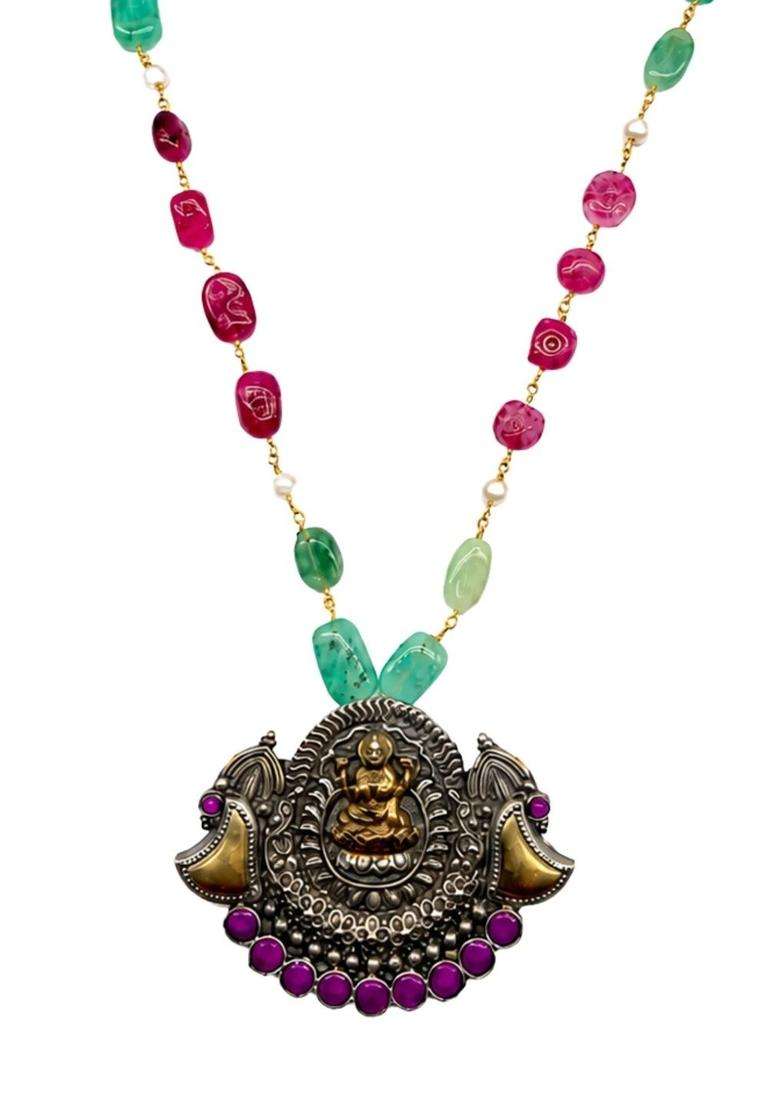 Brass Silver-Plated Temple Necklace for Women | Traditional Temple Jewellery for Wedding & Festive Wear | Gift for Her - Indya