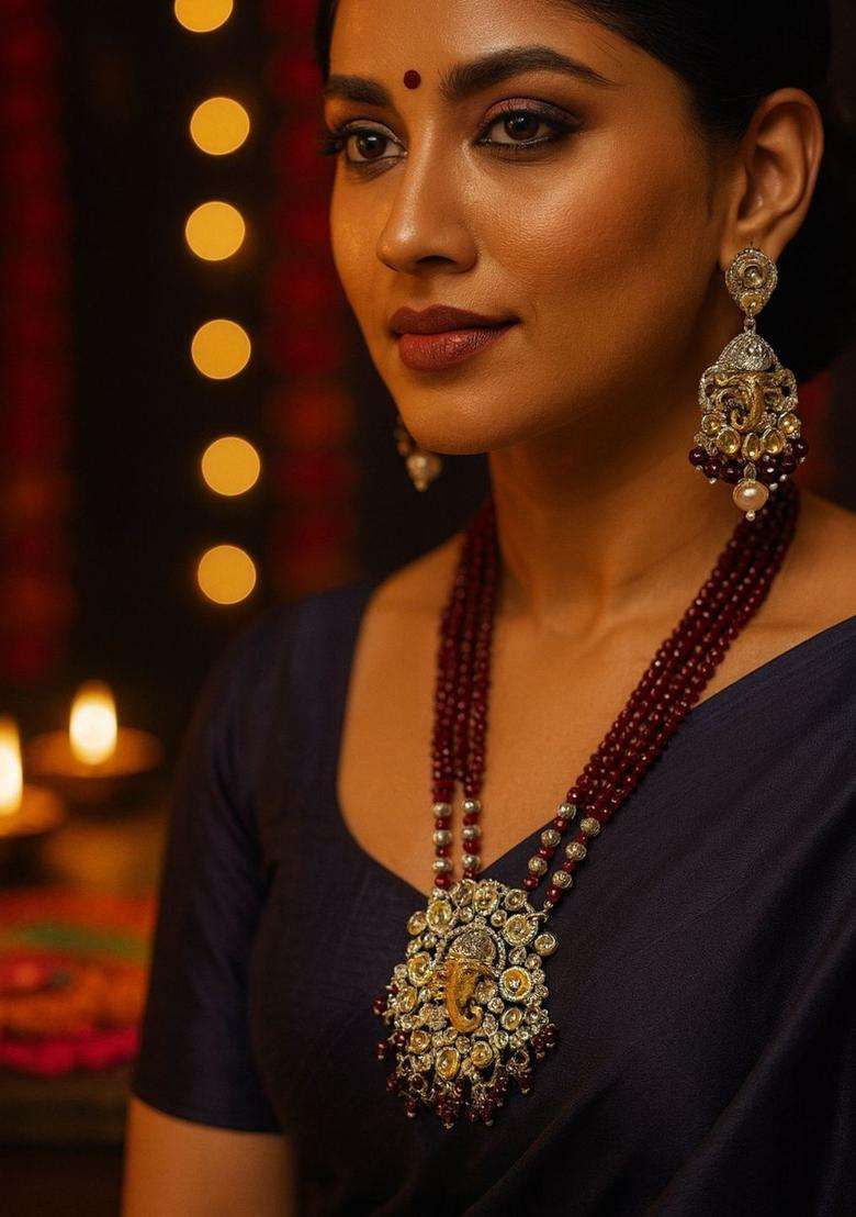 Gold-Plated Stone-Studded & Beaded Jewellery Set for Women | Stylish Party & Everyday Wear | Gift for Her - Indya