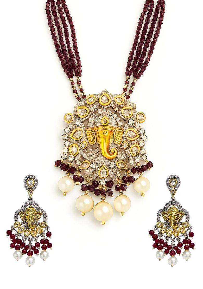 Gold-Plated Stone-Studded & Beaded Jewellery Set for Women | Stylish Party & Everyday Wear | Gift for Her - Indya
