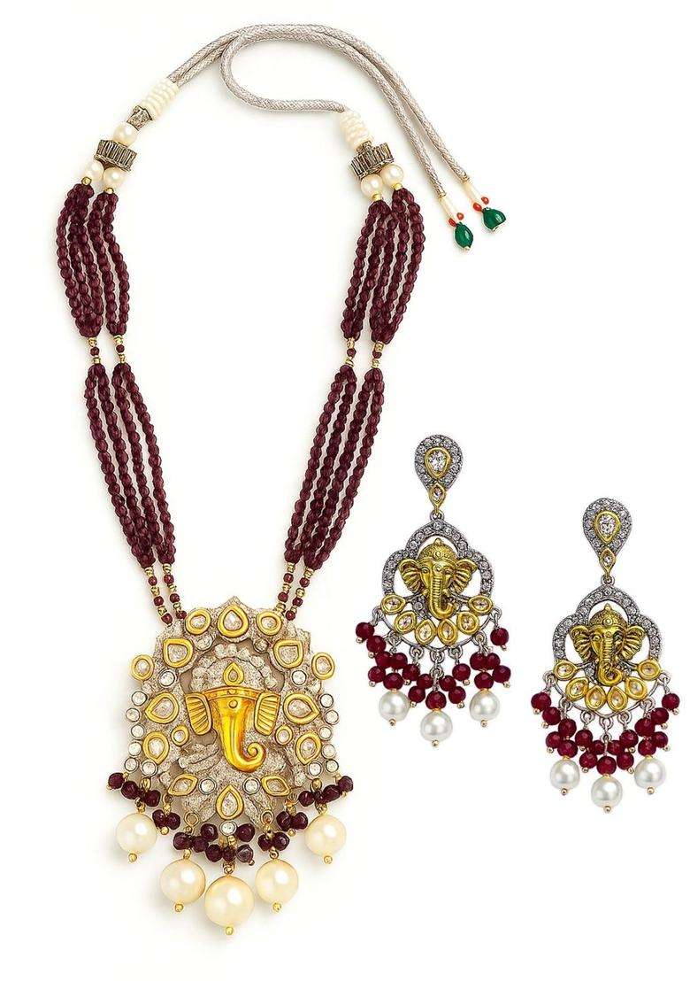 Gold-Plated Stone-Studded & Beaded Jewellery Set for Women | Stylish Party & Everyday Wear | Gift for Her - Indya