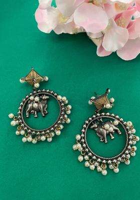 Silver-Plated Oxidised Animal Shaped Drop Earrings for Women | Traditional Temple Jewellery for Wedding & Festive Wear | Gift for Her