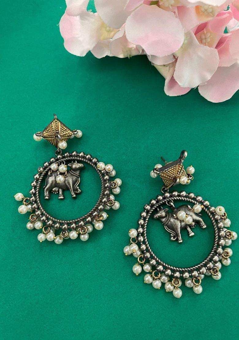 Silver-Plated Oxidised Animal Shaped Drop Earrings for Women | Traditional Temple Jewellery for Wedding & Festive Wear | Gift for Her - Indya