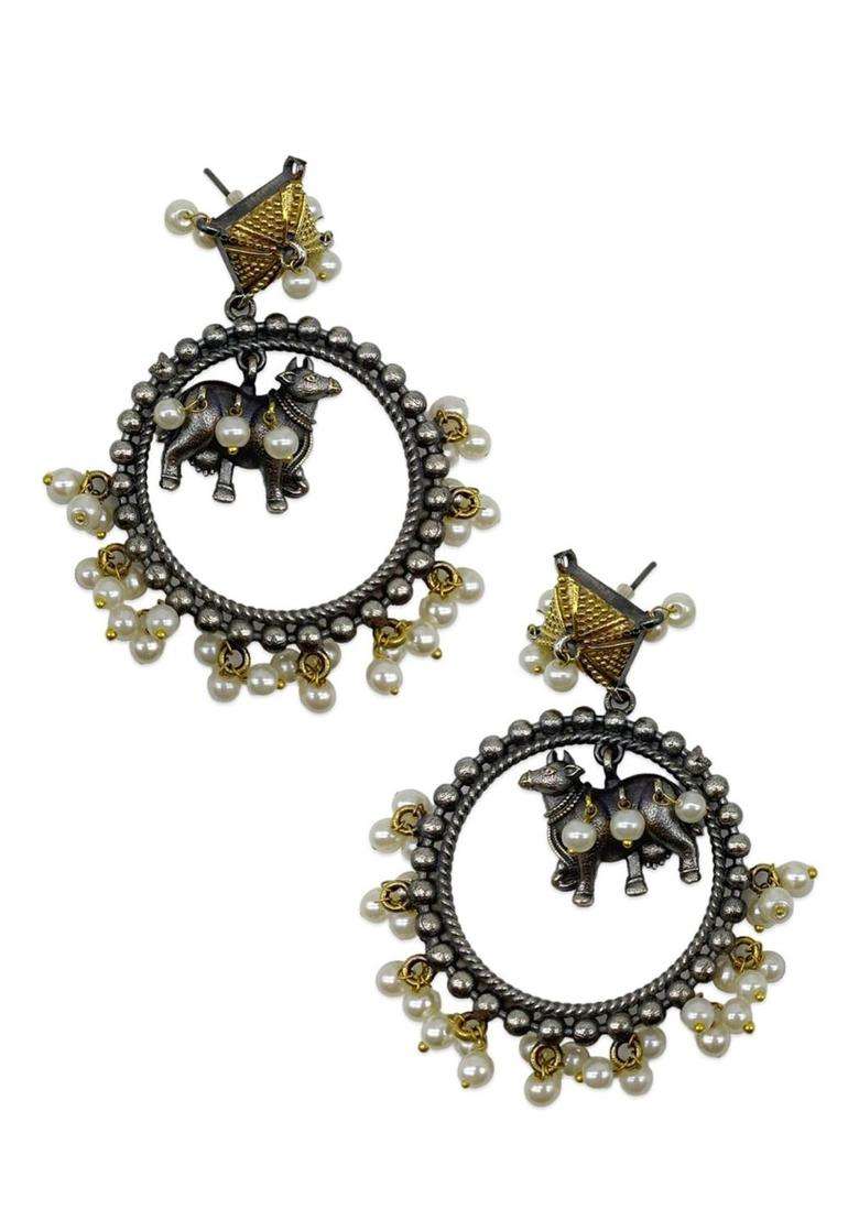 Silver-Plated Oxidised Animal Shaped Drop Earrings for Women | Traditional Temple Jewellery for Wedding & Festive Wear | Gift for Her - Indya