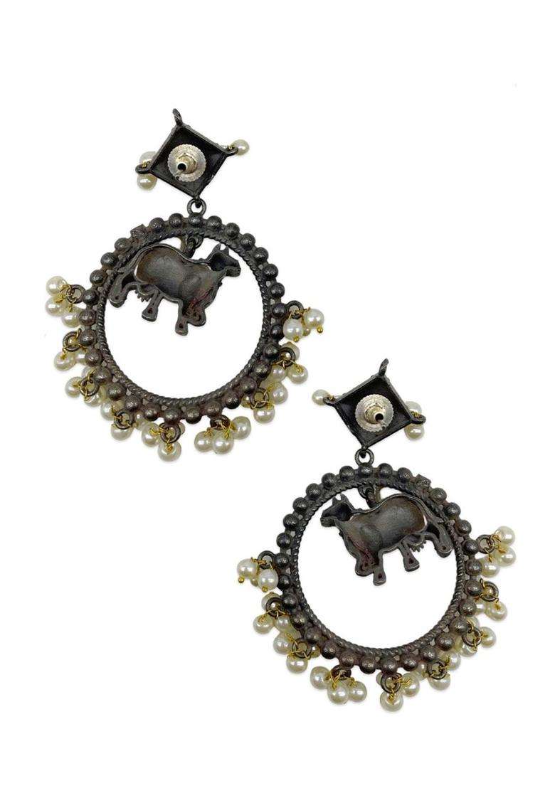 Silver-Plated Oxidised Animal Shaped Drop Earrings for Women | Traditional Temple Jewellery for Wedding & Festive Wear | Gift for Her - Indya