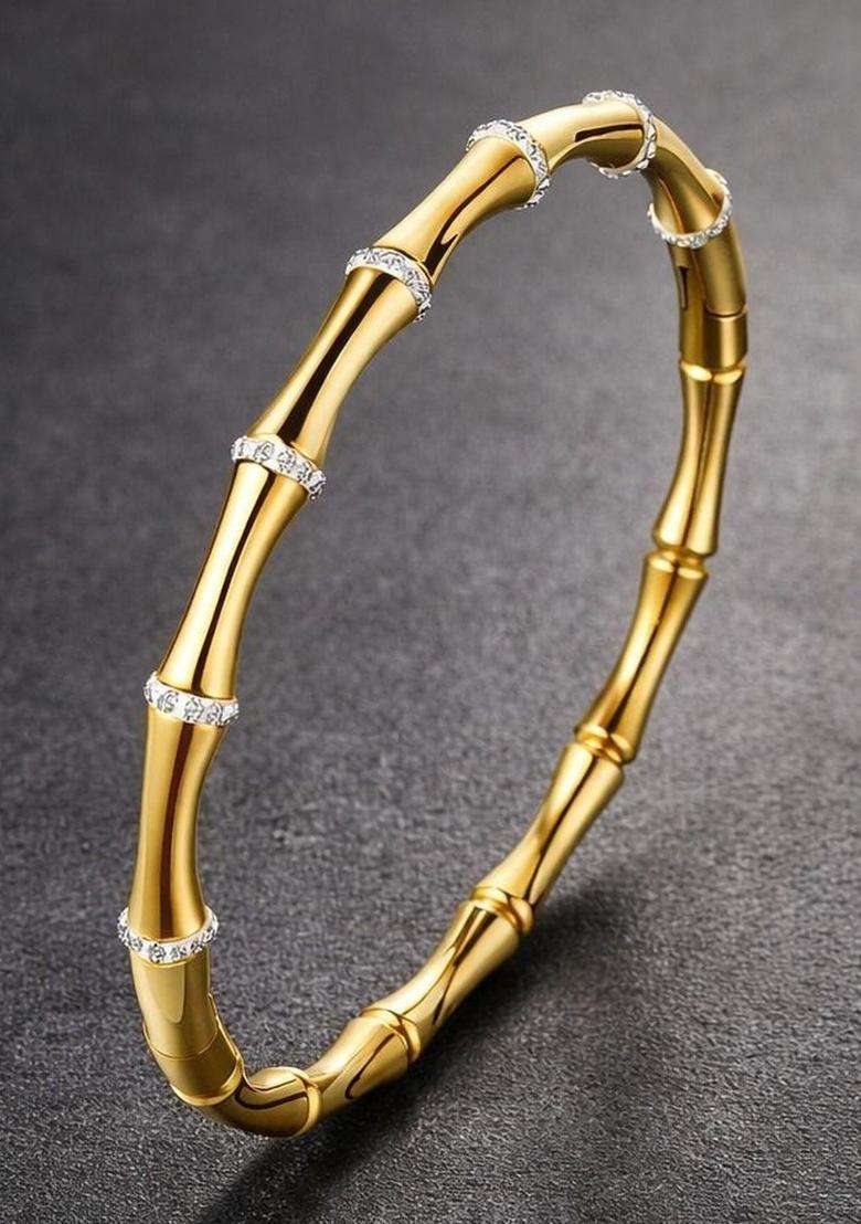 Stainless Steel AD Studded Antique Gold-Plated Bangle-Style Bracelet for Women | Stylish Party & Everyday Wear | Gift for Her - Indya