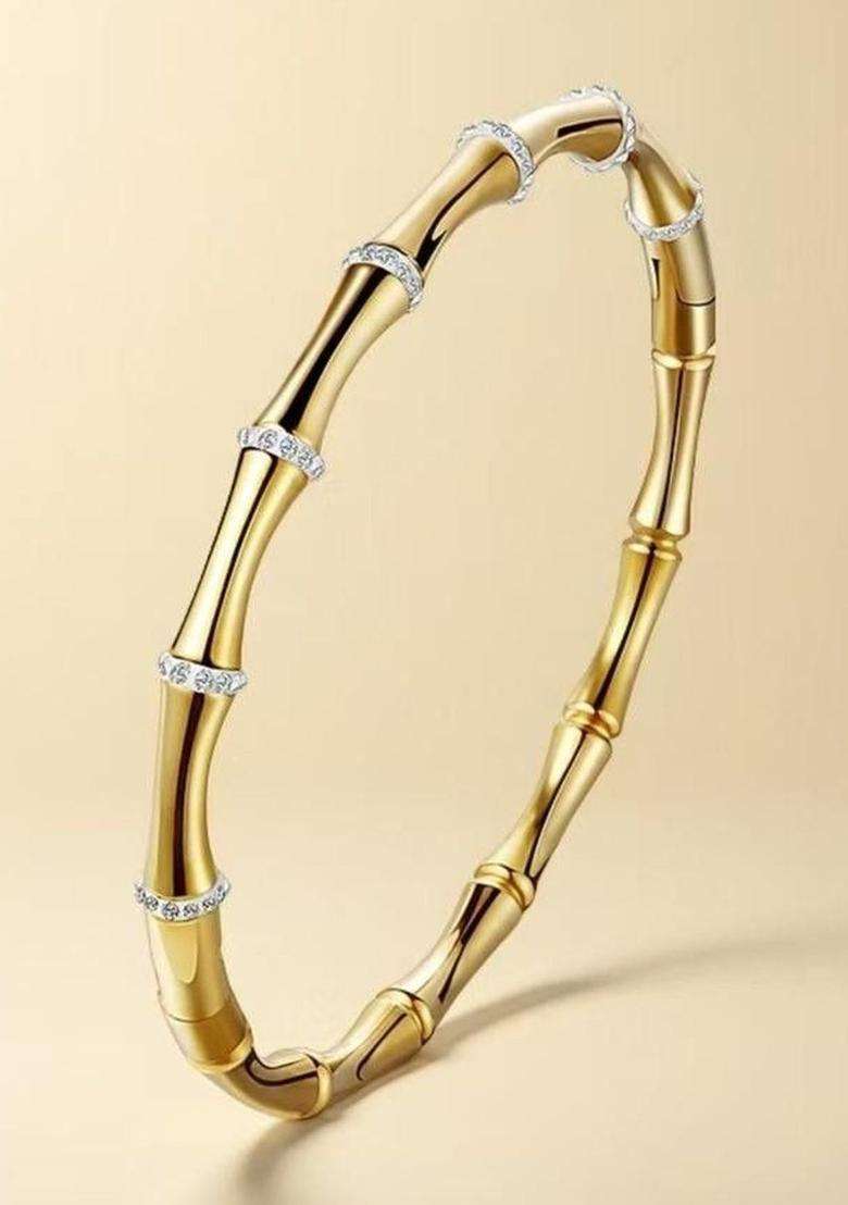 Stainless Steel AD Studded Antique Gold-Plated Bangle-Style Bracelet for Women | Stylish Party & Everyday Wear | Gift for Her - Indya
