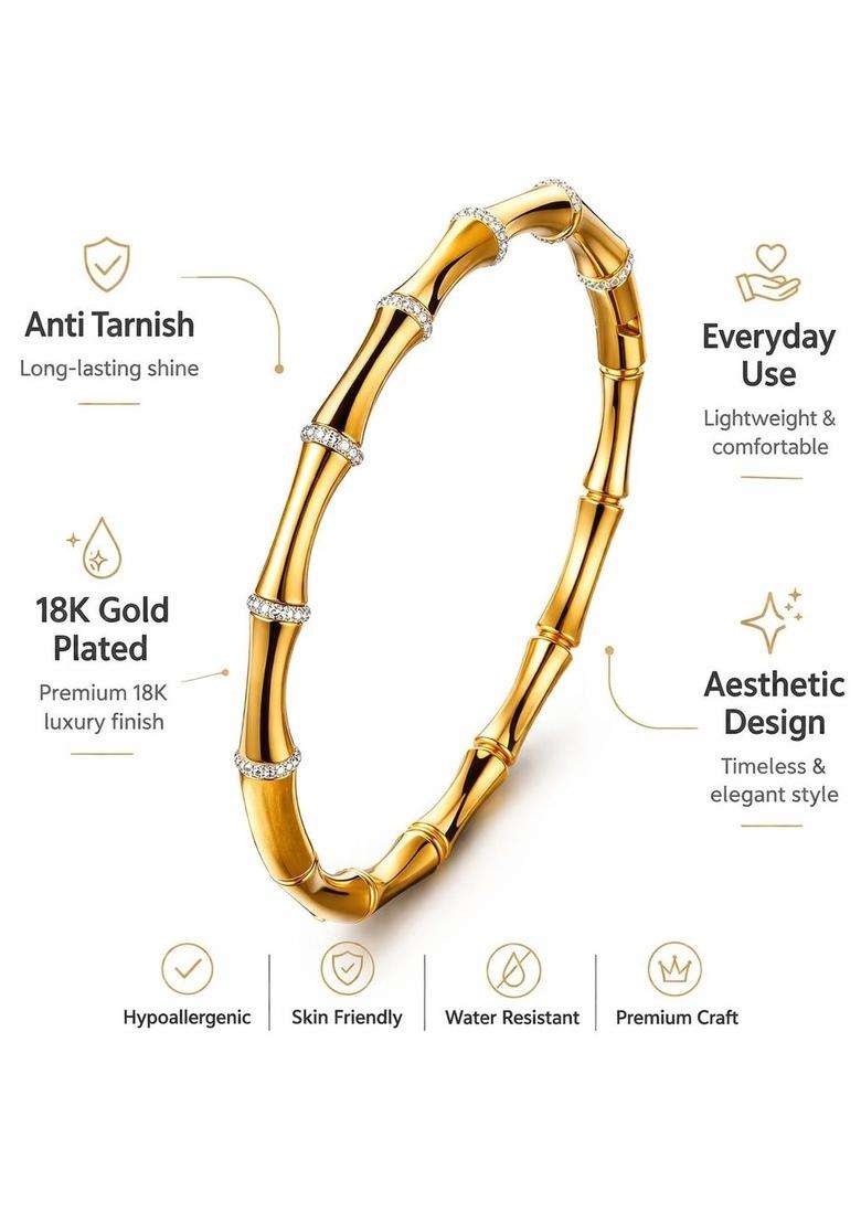 Stainless Steel AD Studded Antique Gold-Plated Bangle-Style Bracelet for Women | Stylish Party & Everyday Wear | Gift for Her - Indya