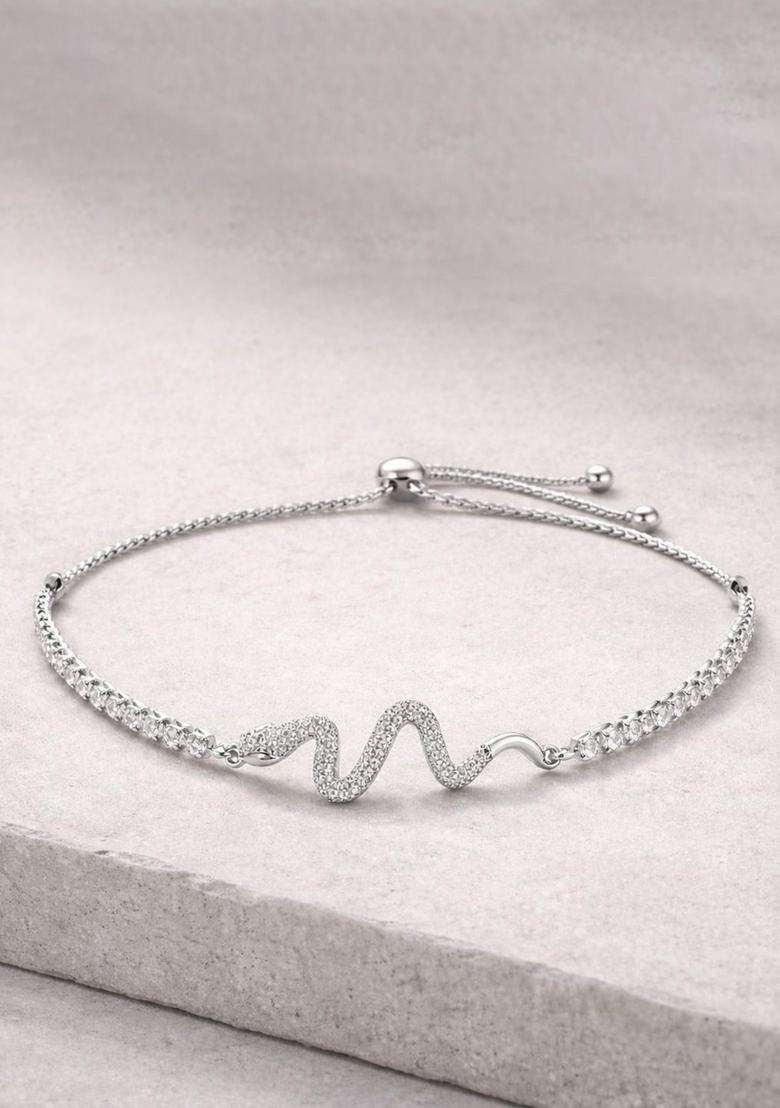 American Diamond Studded Silver-Plated Charm Bracelet for Women | Stylish Party & Everyday Wear | Gift for Her - Indya