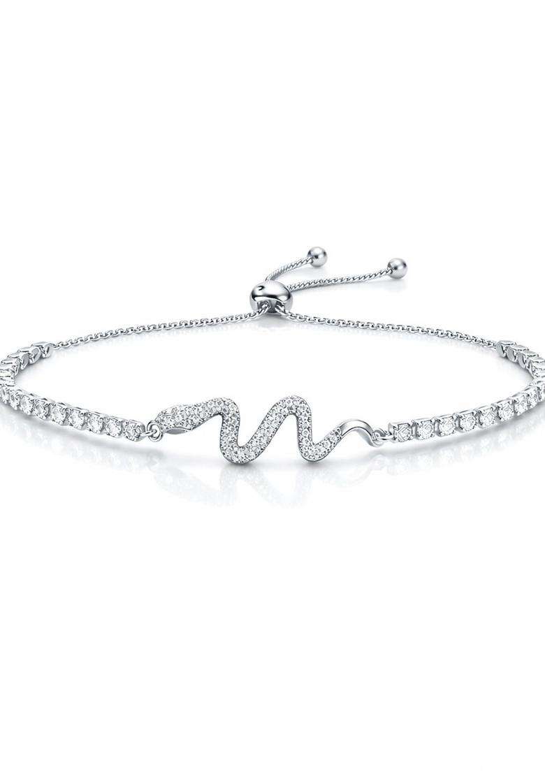 American Diamond Studded Silver-Plated Charm Bracelet for Women | Stylish Party & Everyday Wear | Gift for Her - Indya