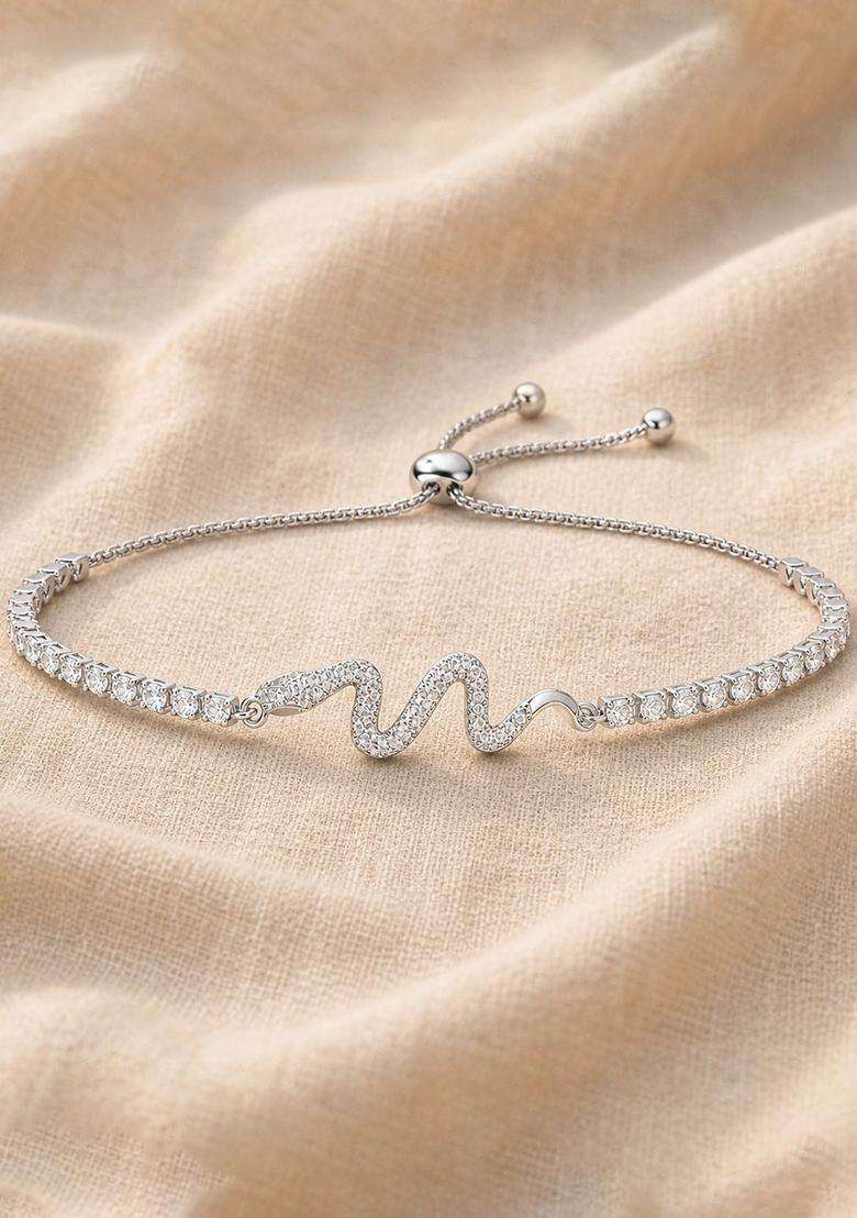 American Diamond Studded Silver-Plated Charm Bracelet for Women | Stylish Party & Everyday Wear | Gift for Her - Indya
