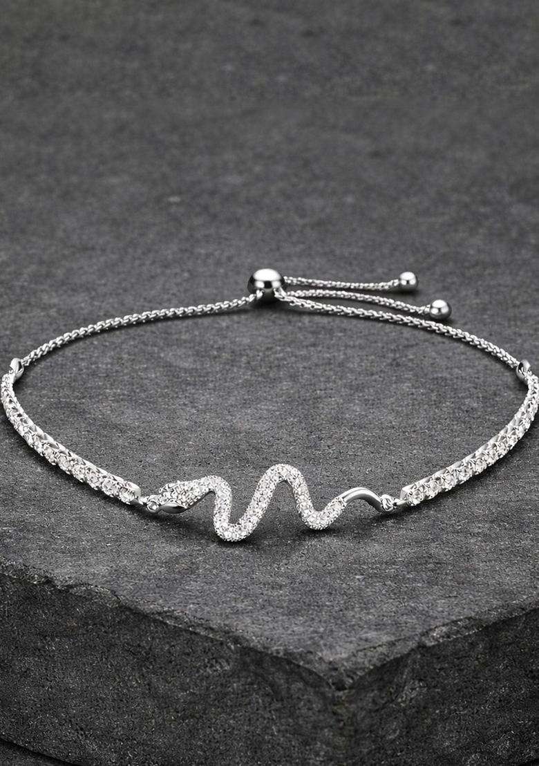 American Diamond Studded Silver-Plated Charm Bracelet for Women | Stylish Party & Everyday Wear | Gift for Her - Indya