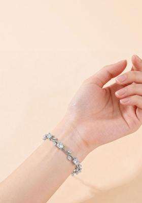 American Diamond Temple Silver-Plated Link Bracelet for Women | Stylish Party & Everyday Wear | Gift for Her