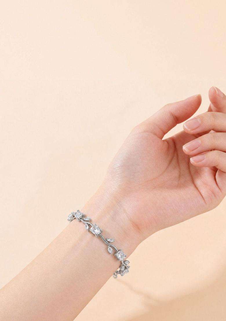 American Diamond Temple Silver-Plated Link Bracelet for Women | Stylish Party & Everyday Wear | Gift for Her - Indya