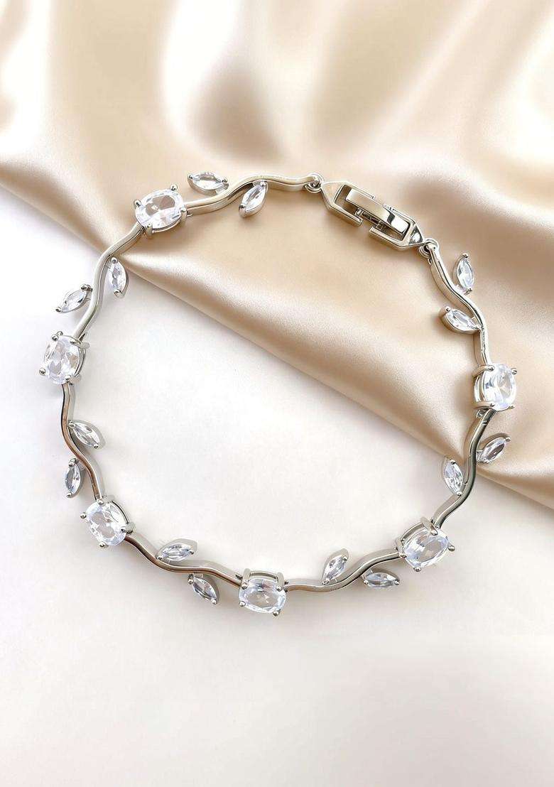 American Diamond Temple Silver-Plated Link Bracelet for Women | Stylish Party & Everyday Wear | Gift for Her - Indya