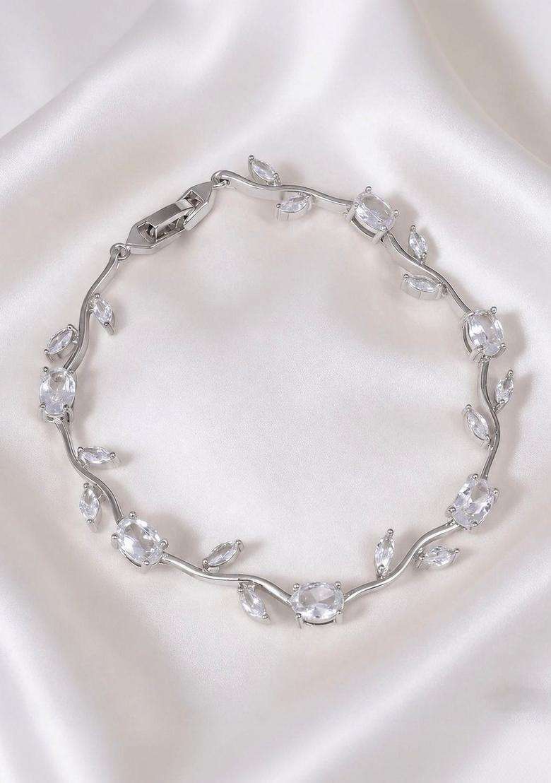 American Diamond Temple Silver-Plated Link Bracelet for Women | Stylish Party & Everyday Wear | Gift for Her - Indya