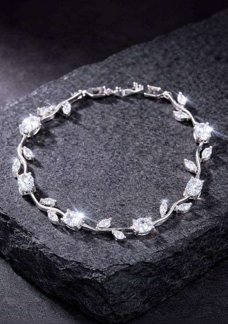American Diamond Temple Silver-Plated Link Bracelet for Women | Stylish Party & Everyday Wear | Gift for Her - Indya