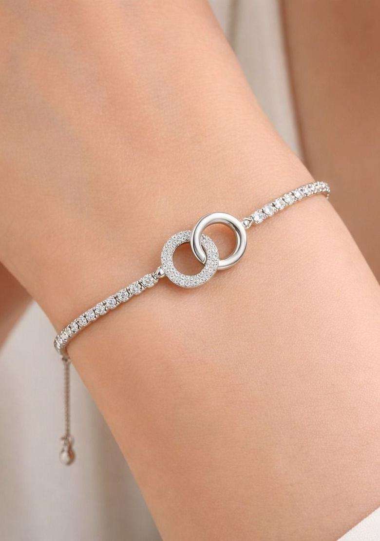 American Diamond Temple Silver-Plated Charm Bracelet for Women | Stylish Party & Everyday Wear | Gift for Her - Indya