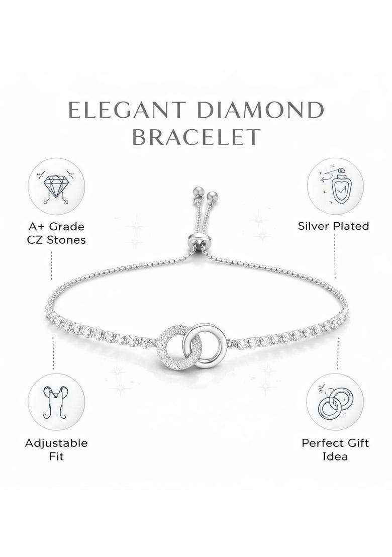 American Diamond Temple Silver-Plated Charm Bracelet for Women | Stylish Party & Everyday Wear | Gift for Her - Indya