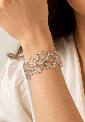 Temple Silver-Plated Cuff Bracelet for Women | Stylish Party & Everyday Wear | Gift for Her