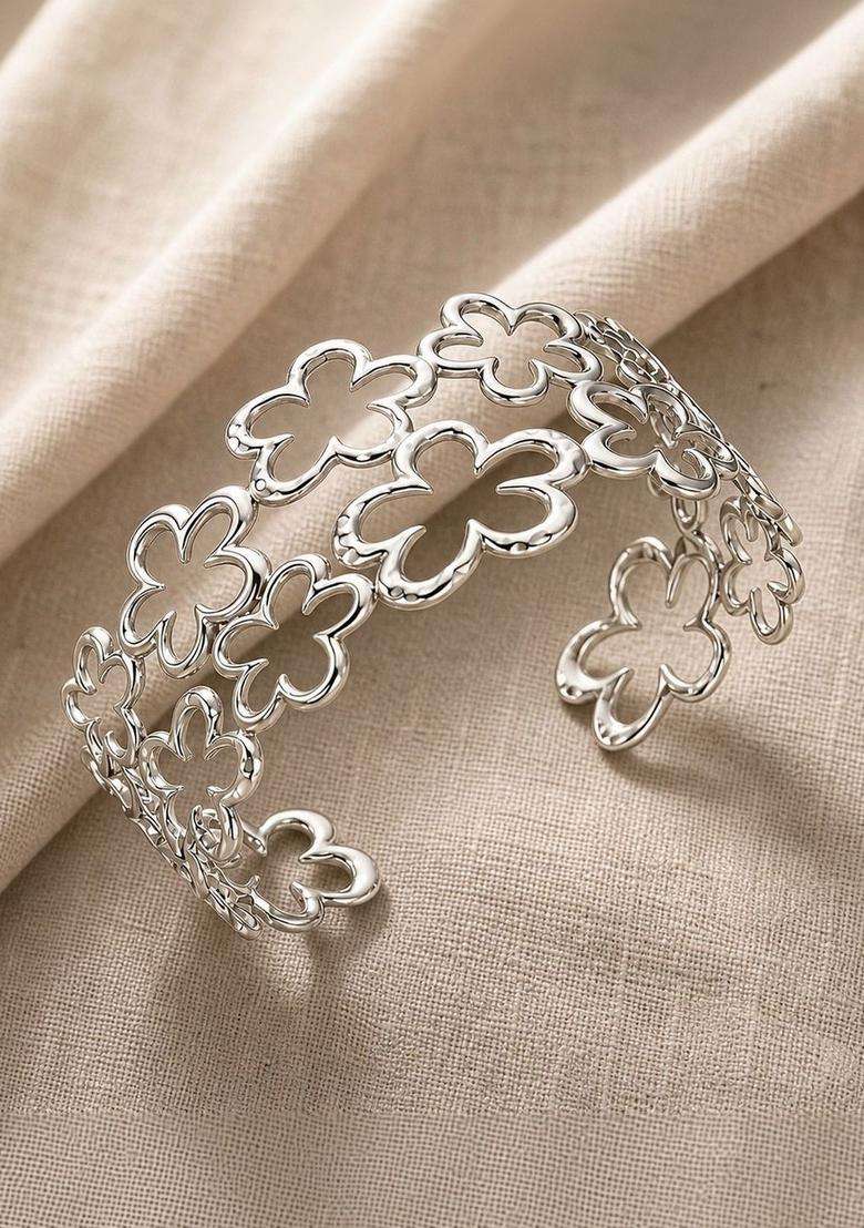 Temple Silver-Plated Cuff Bracelet for Women | Stylish Party & Everyday Wear | Gift for Her - Indya