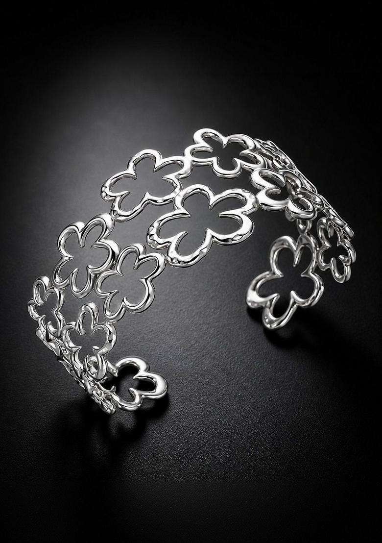 Temple Silver-Plated Cuff Bracelet for Women | Stylish Party & Everyday Wear | Gift for Her - Indya