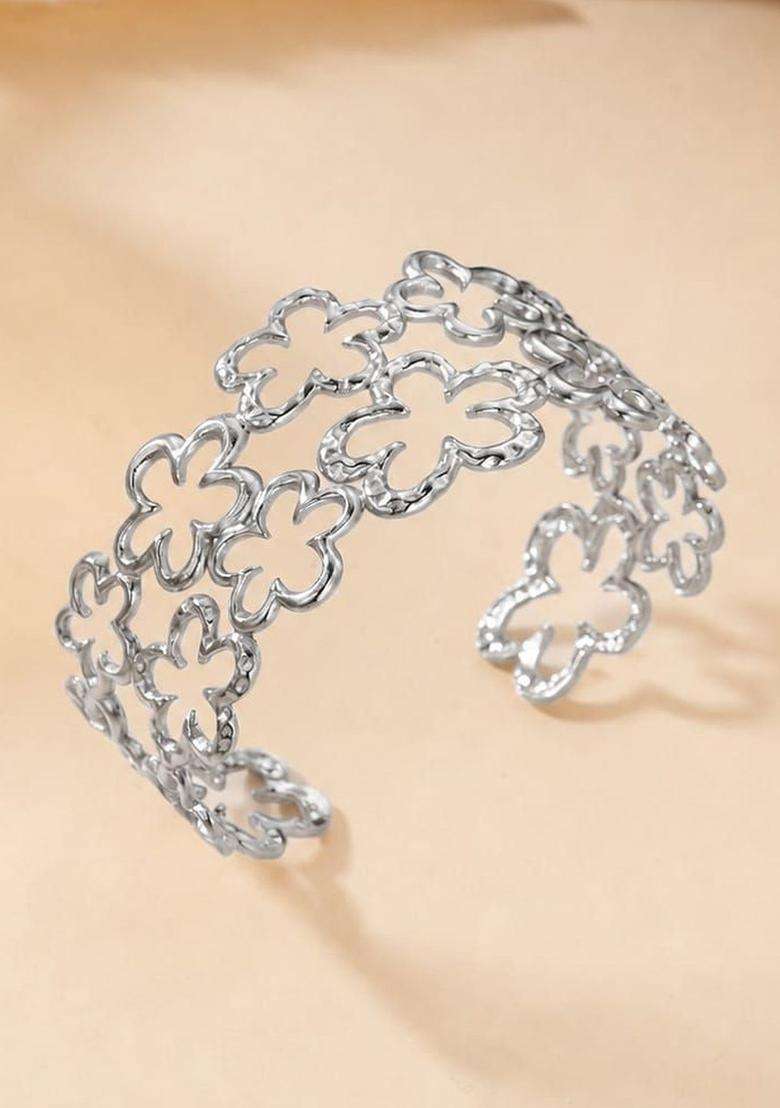 Temple Silver-Plated Cuff Bracelet for Women | Stylish Party & Everyday Wear | Gift for Her - Indya