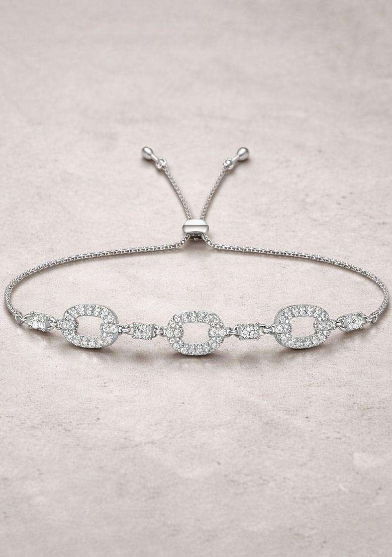 American Diamond Temple Silver-Plated Link Bracelet for Women | Stylish Party & Everyday Wear | Gift for Her - Indya