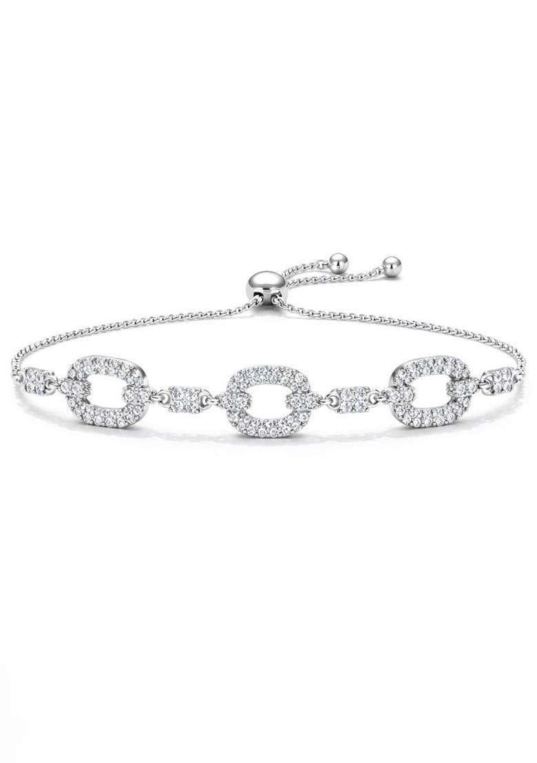 American Diamond Temple Silver-Plated Link Bracelet for Women | Stylish Party & Everyday Wear | Gift for Her - Indya