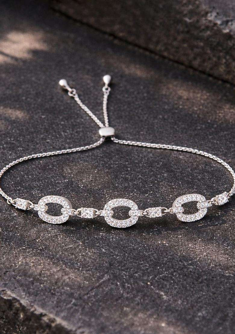 American Diamond Temple Silver-Plated Link Bracelet for Women | Stylish Party & Everyday Wear | Gift for Her - Indya