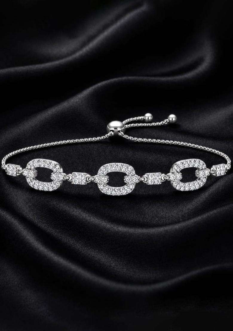 American Diamond Temple Silver-Plated Link Bracelet for Women | Stylish Party & Everyday Wear | Gift for Her - Indya