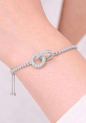 American Diamond Temple Silver-Plated Link Bracelet for Women | Stylish Party & Everyday Wear | Gift for Her