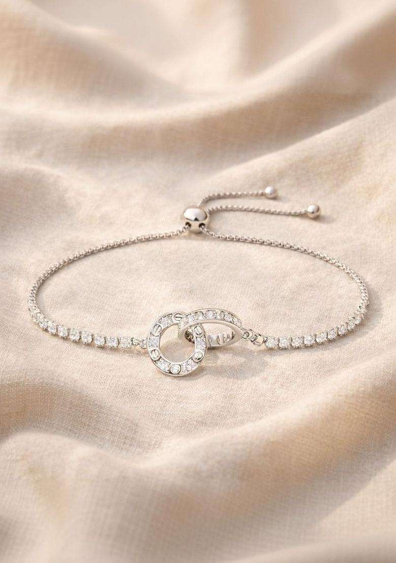 American Diamond Temple Silver-Plated Link Bracelet for Women | Stylish Party & Everyday Wear | Gift for Her - Indya