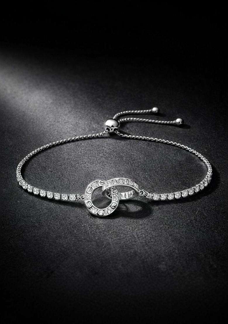 American Diamond Temple Silver-Plated Link Bracelet for Women | Stylish Party & Everyday Wear | Gift for Her - Indya