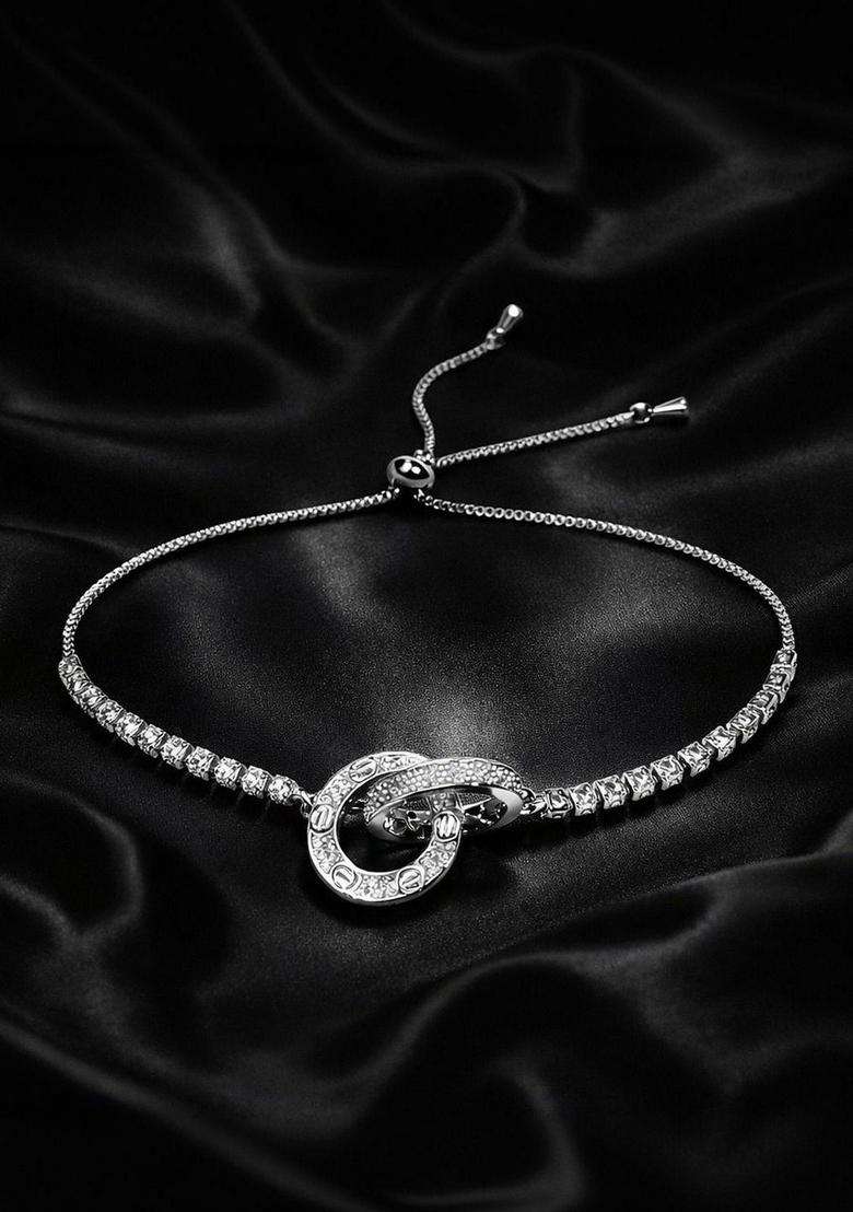 American Diamond Temple Silver-Plated Link Bracelet for Women | Stylish Party & Everyday Wear | Gift for Her - Indya
