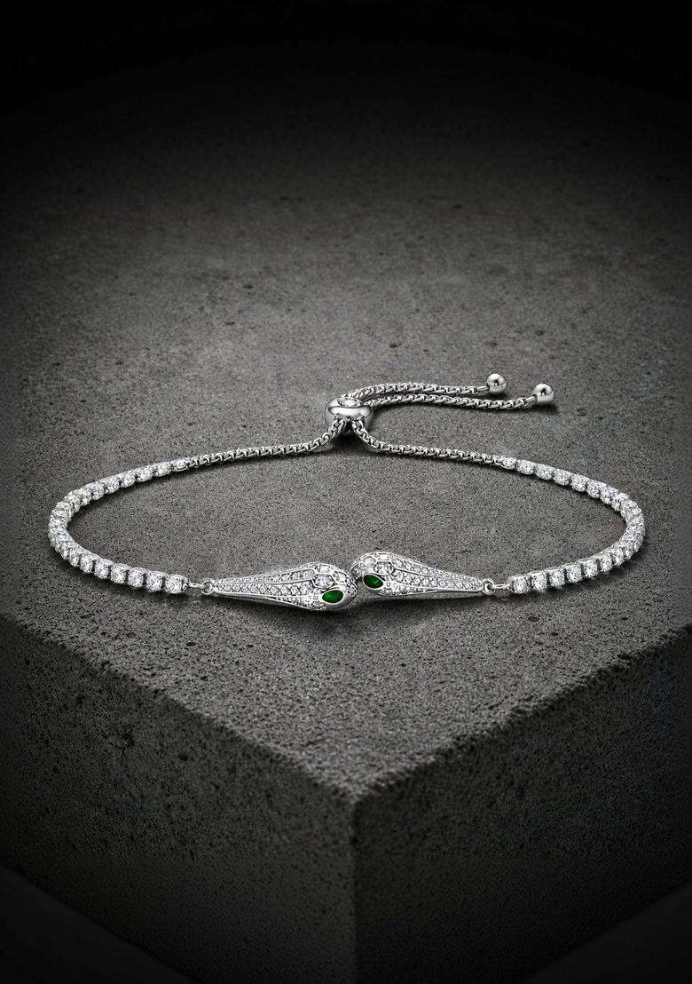 Silver-Plated American Diamond Studded Wraparound Bracelet for Women | Stylish Party & Everyday Wear | Gift for Her - Indya