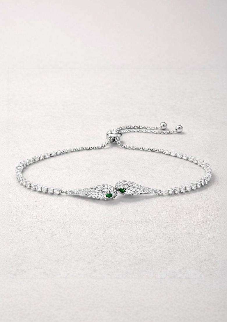 Silver-Plated American Diamond Studded Wraparound Bracelet for Women | Stylish Party & Everyday Wear | Gift for Her - Indya