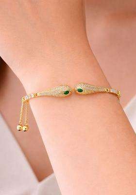 Stainless Steel Gold-Plated American Diamond Studded Link Bracelet for Women | Stylish Party & Everyday Wear | Gift for Her