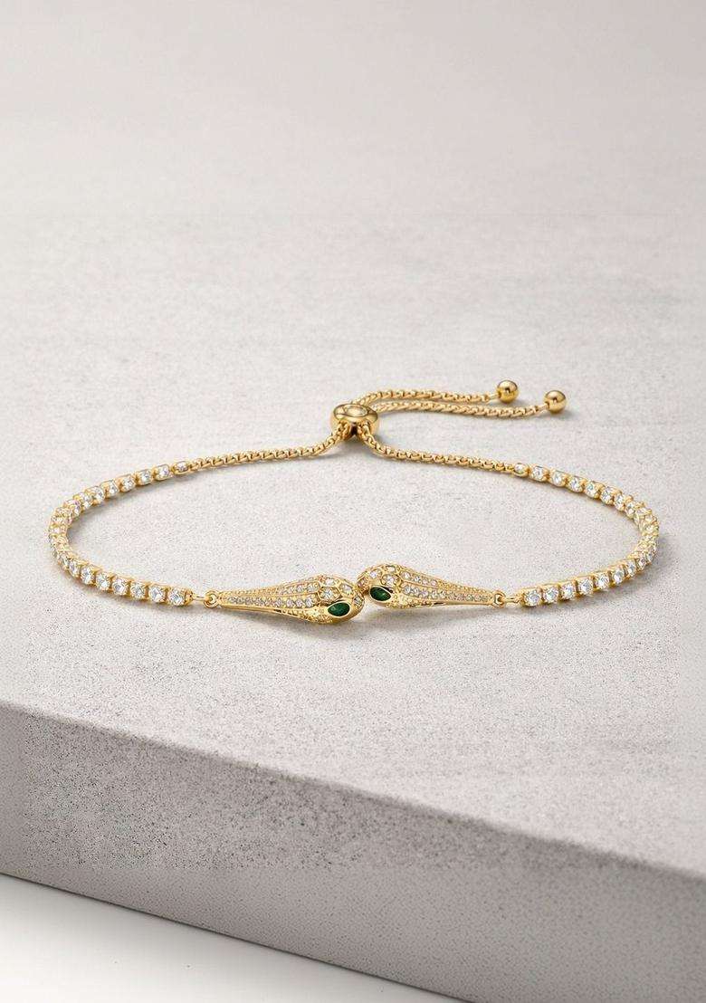Stainless Steel Gold-Plated American Diamond Studded Link Bracelet for Women | Stylish Party & Everyday Wear | Gift for Her - Indya