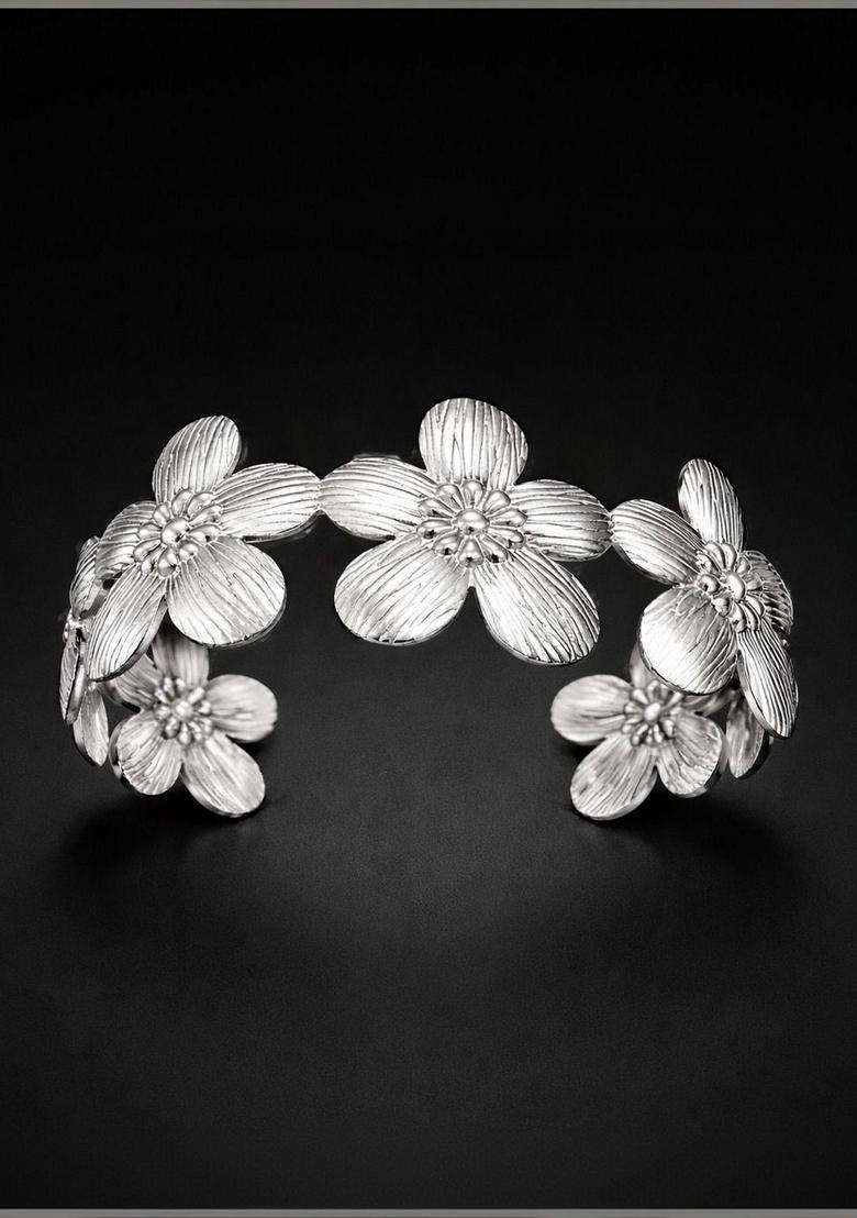 Temple Silver-Plated Cuff Bracelet for Women | Stylish Party & Everyday Wear | Gift for Her - Indya