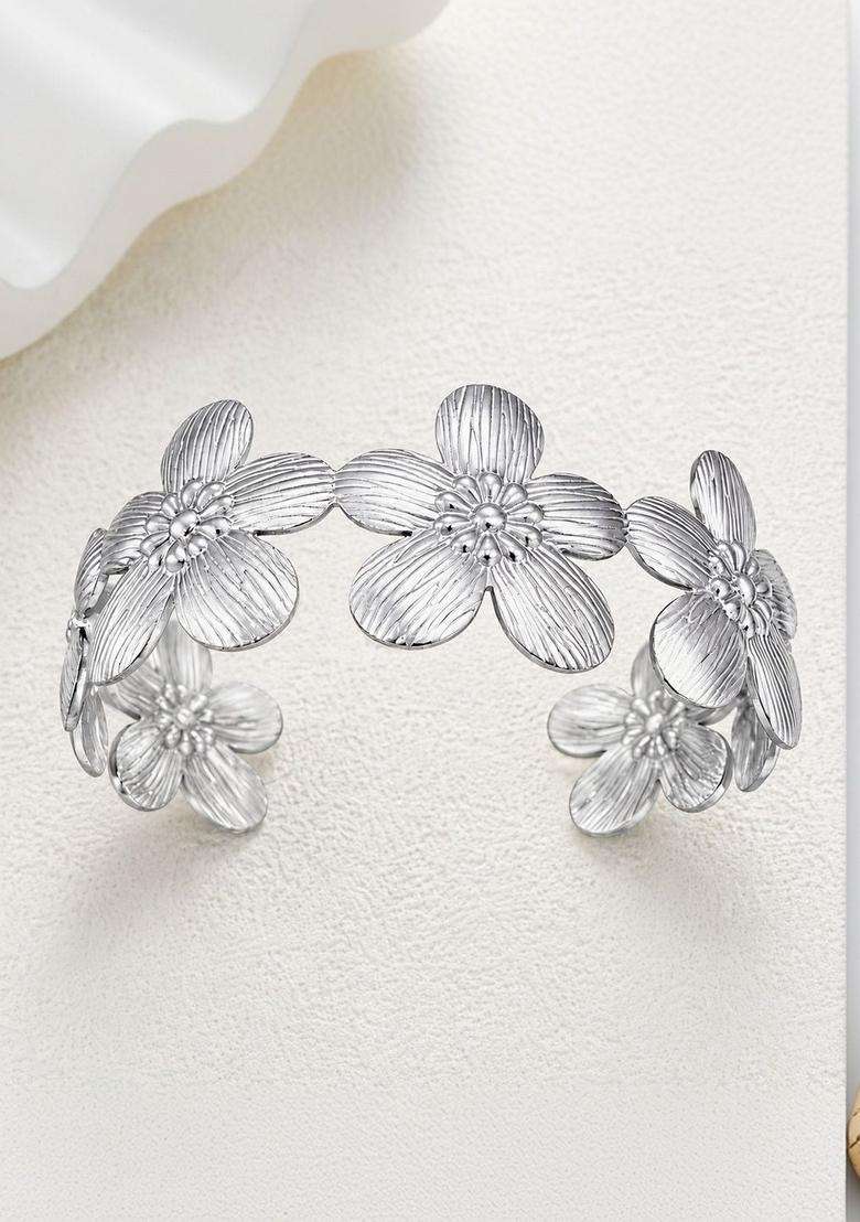 Temple Silver-Plated Cuff Bracelet for Women | Stylish Party & Everyday Wear | Gift for Her - Indya