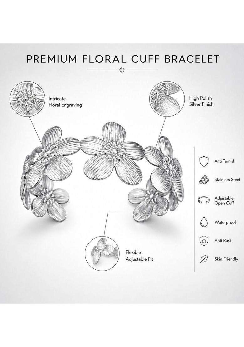 Temple Silver-Plated Cuff Bracelet for Women | Stylish Party & Everyday Wear | Gift for Her - Indya