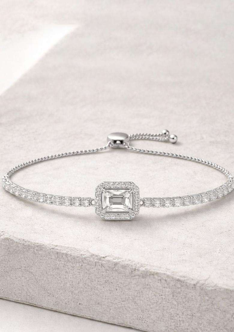 American Diamond Temple Silver-Plated Link Bracelet for Women | Stylish Party & Everyday Wear | Gift for Her - Indya