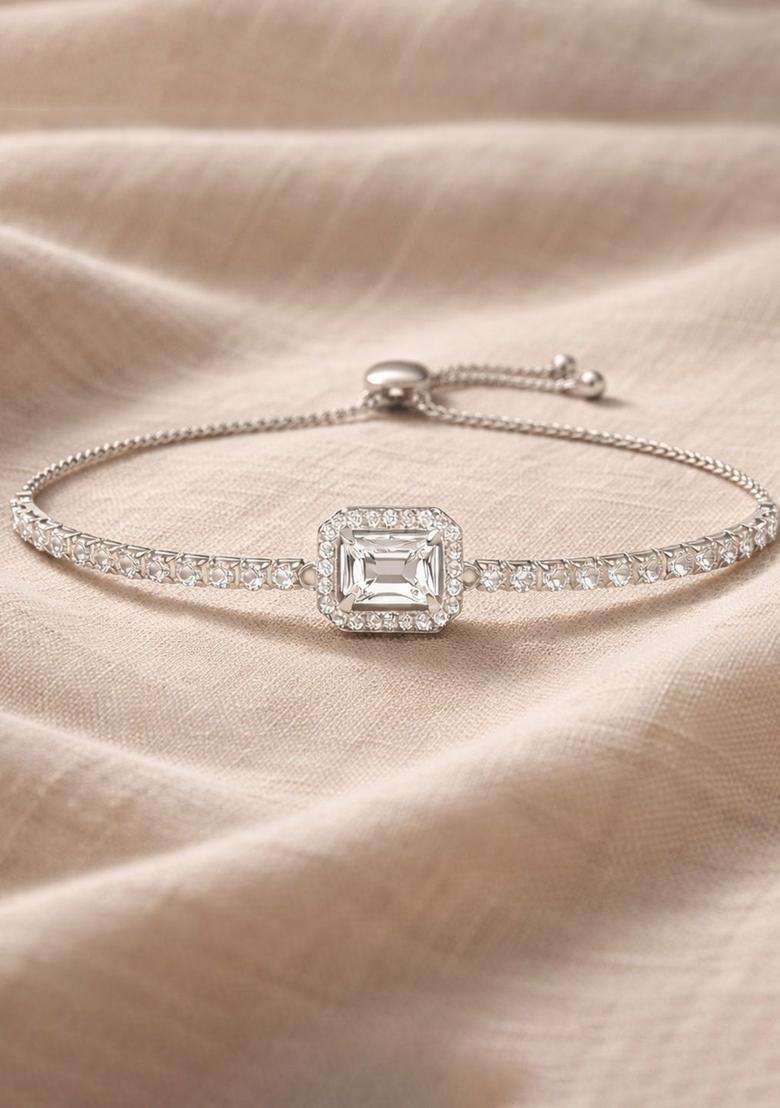 American Diamond Temple Silver-Plated Link Bracelet for Women | Stylish Party & Everyday Wear | Gift for Her - Indya