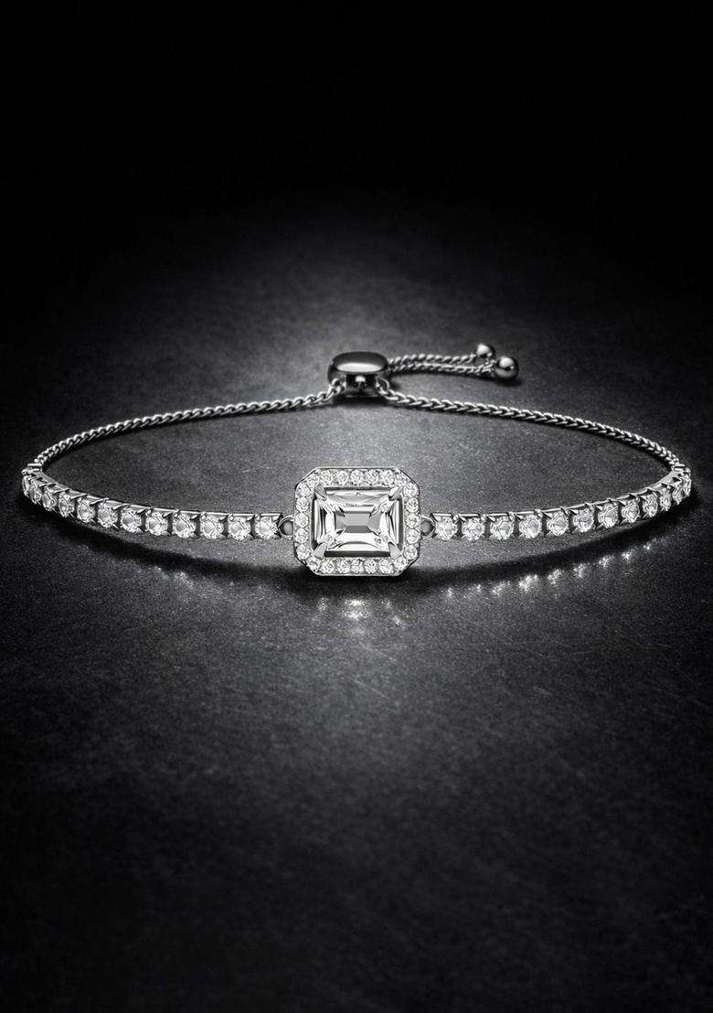 American Diamond Temple Silver-Plated Link Bracelet for Women | Stylish Party & Everyday Wear | Gift for Her - Indya