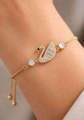 American Diamond Temple Gold-Plated Link Bracelet for Women | Stylish Party & Everyday Wear | Gift for Her
