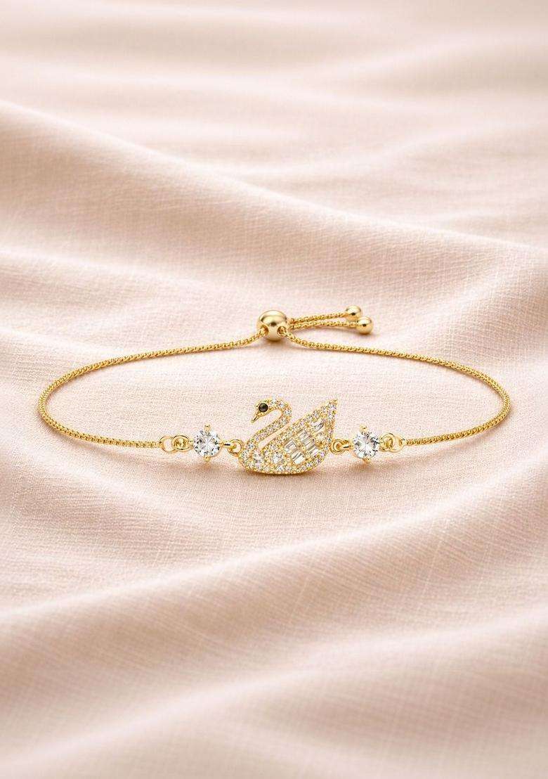 American Diamond Temple Gold-Plated Link Bracelet for Women | Stylish Party & Everyday Wear | Gift for Her - Indya