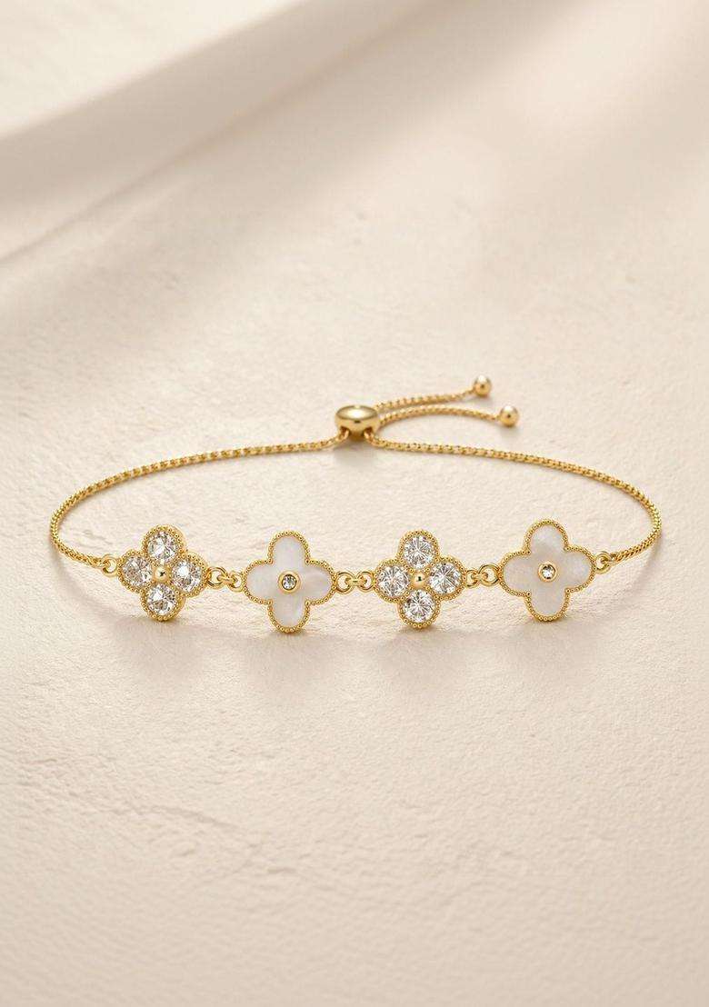 American Diamond Temple Gold-Plated Link Bracelet for Women | Fusion Party & Festive Wear | Gift for Her - Indya