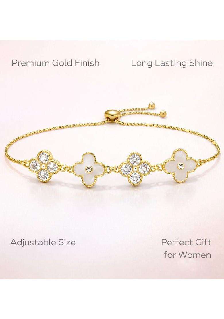 American Diamond Temple Gold-Plated Link Bracelet for Women | Fusion Party & Festive Wear | Gift for Her - Indya
